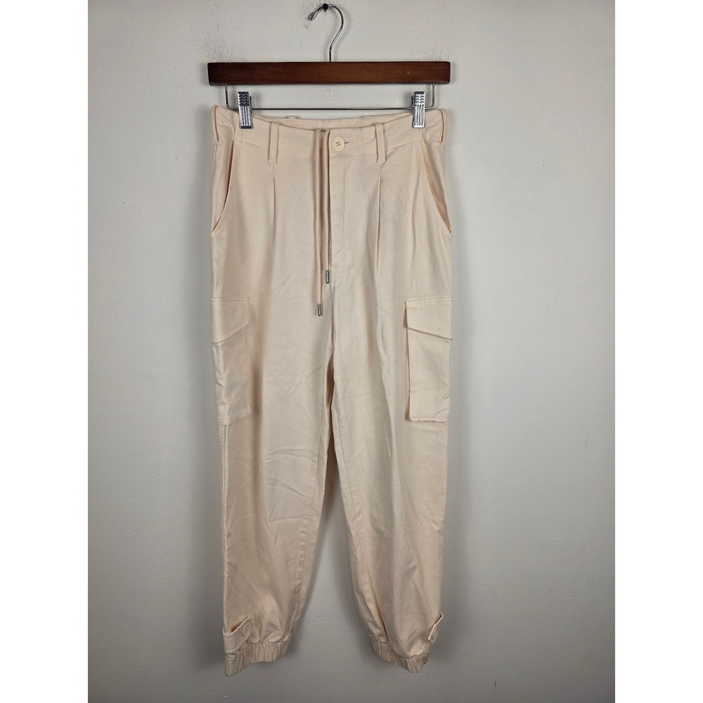 Monrow Women Pale Pink Cotton Cargo Jogger Pants High Rise Drawstring XS HB0645